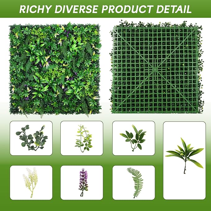 Artificial Grass Wall Panels 20"x20", Hedge Green Wall Decor Backdrop, UV-Anti - Image 2