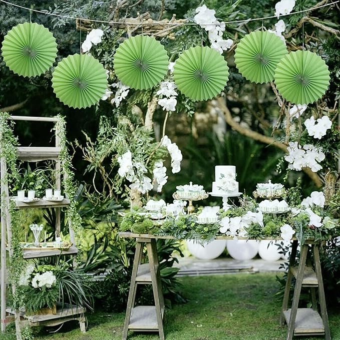 Green Hanging Paper Fans, Army Birthday Party Decorations, Lime Green Decor - Image 6