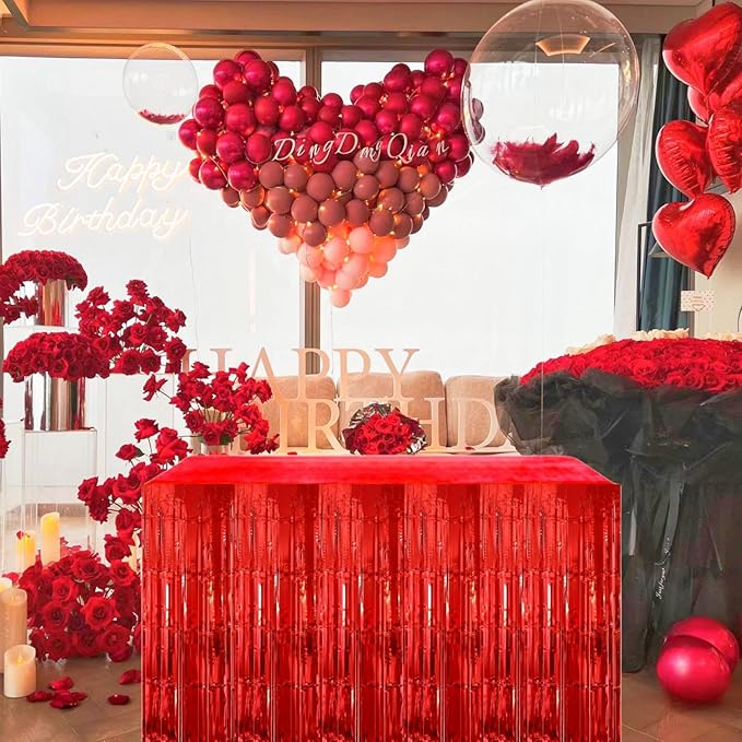 Red Streamers Party Decorations, 2 Packs Red Table Skirts Metallic Foil Fringe - Image 7