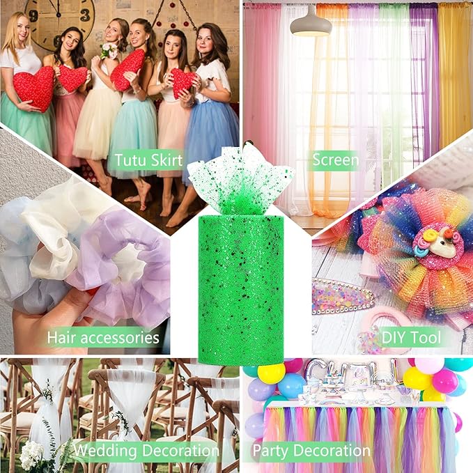 Glitter Tulle Rolls, 6” by 50 Yards Sparkling Tulle Spool Ribbon Sequin Tulle - Image 5