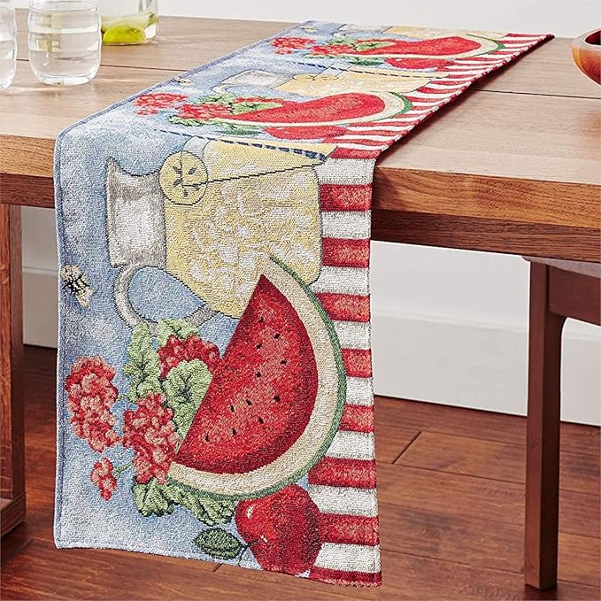 Tache Blue Summer Table Runner 90 Inches Long Fruity Drinks Colorful Watermelon by TacheHomeFashion