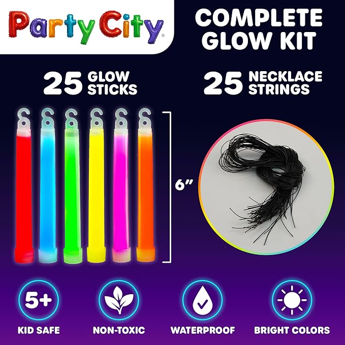 Party City Multicolor Glow Sticks Bulk Pack 6”- 25pk Glow in the Dark Sticks - Image 6