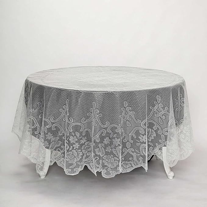 Tableclothsfactory 90" Ivory Premium Lace Round Tablecloth - Image 3