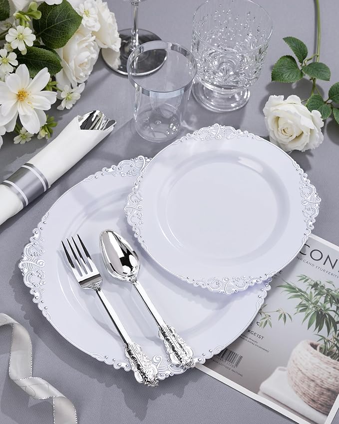 Nervure 350PCS Silver Plastic Plates - Image 5