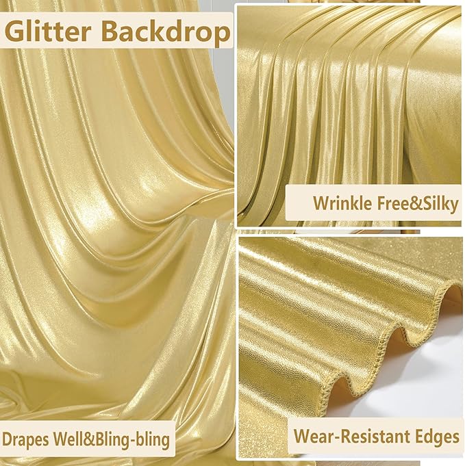 30x10 ft Wrinkle Free Gold Sequin Backdrop Curtain - Image 4