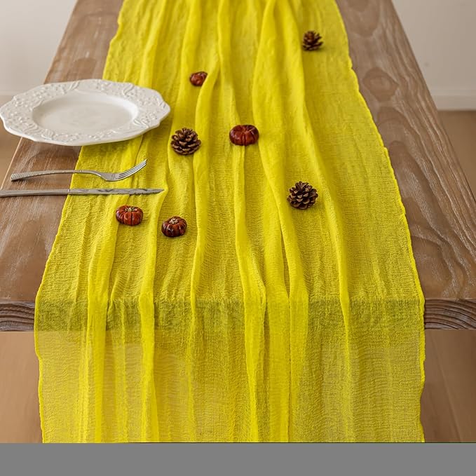 Yellow Table Runner Rustic Gauze Cheesecloth Table Runner 120 Inch 10 FT - Image 4