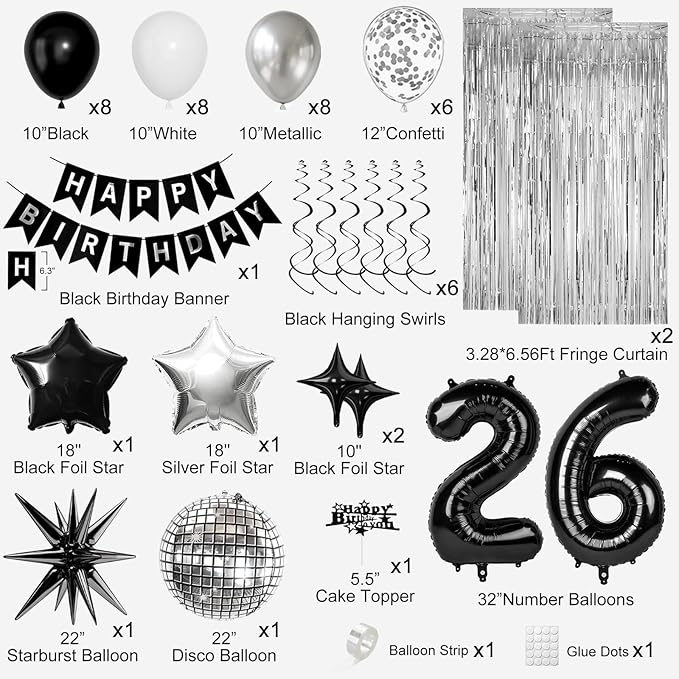 26th Birthday Decorations for Men Women, Fringe Curtains Kit - Image 2