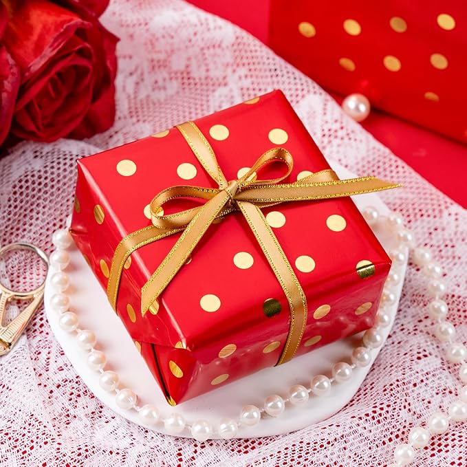 Flyhill Gold Foil Polka Dot Wrapping Paper Roll, Mini Roll Red Reversibl Gift - Image 6