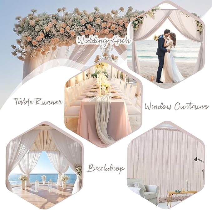 PARTISKY 10ftx10ft Taupe Chiffon Sheer Backdrop Curtains, Wrinkle-Free Wedding - Image 2