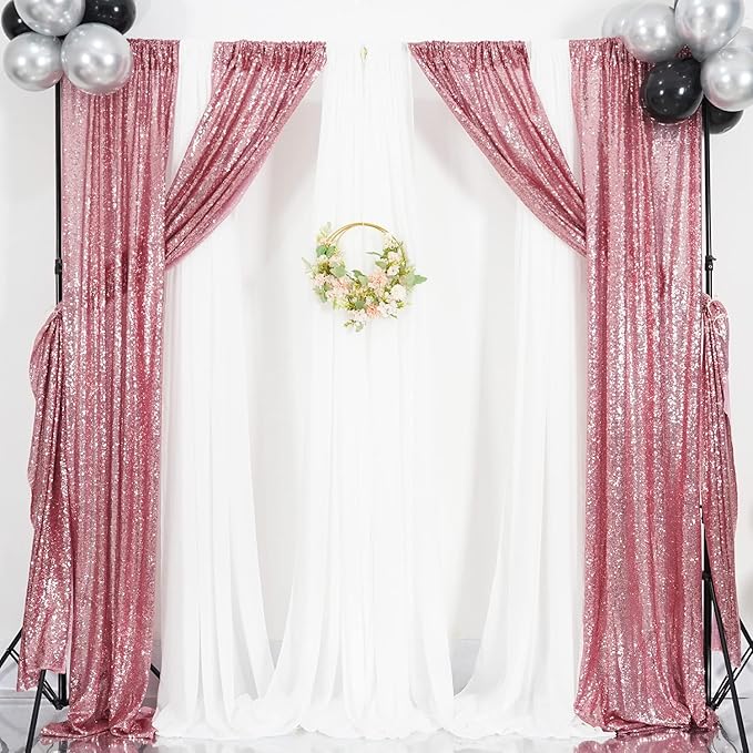 Poise3EHome 2 Panels 2ft x 8ft Fuchsia Pink Sequin Backdrop Curtains - Image 3