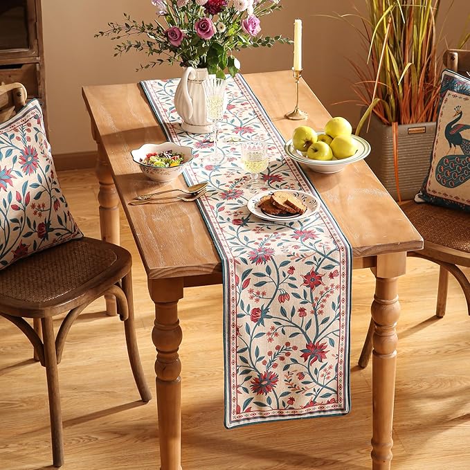 Farmhouse Berry Red Floral Cloth Runner - Image 7
