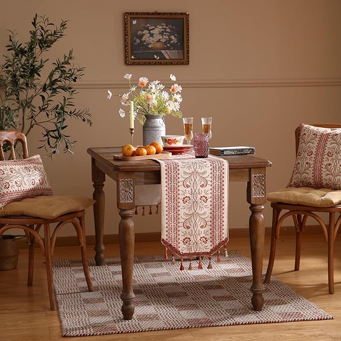 ISAENNE Designer Vintage Linen Table Runner 71 Inches Long, Thanksgiving - Image 9