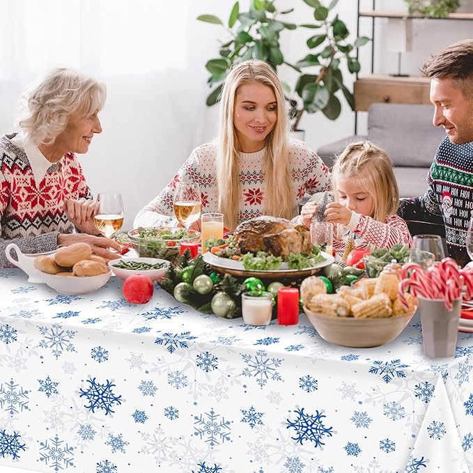 8 Pieces Snowflake Christmas Party Tablecloth Decorations, Plastic White - Image 6