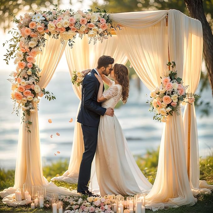 Wedding Arch Draping Fabric, 2 Panels 28" x 19Ft Champagne Backdrop Curtain - Image 4