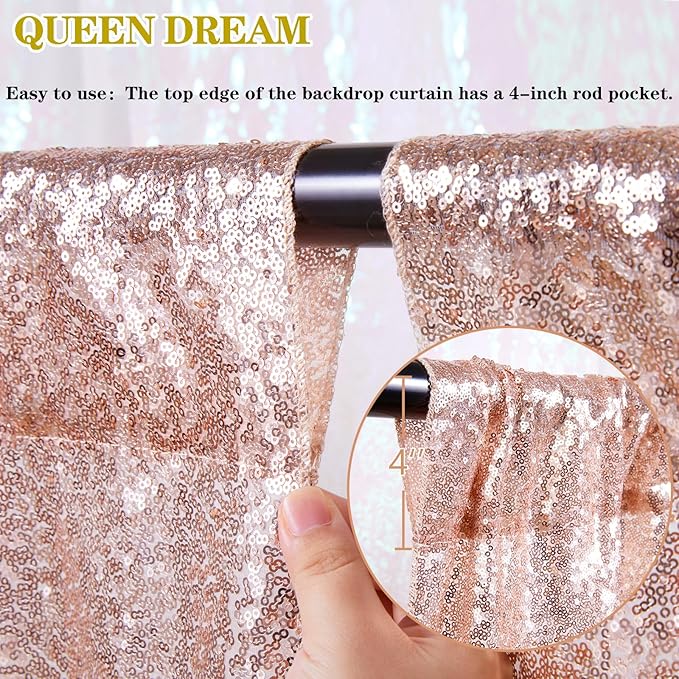 Rose Gold Sequin Backdrop Curtains Panels 4 Pieces 2FTx8FT Wedding Backdrop - Image 4
