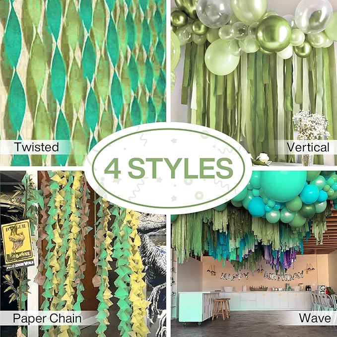 PartyWoo Crepe Paper Streamers 4 Rolls 328ft, Pack of Crepe Paper Kiwi Green - Image 6