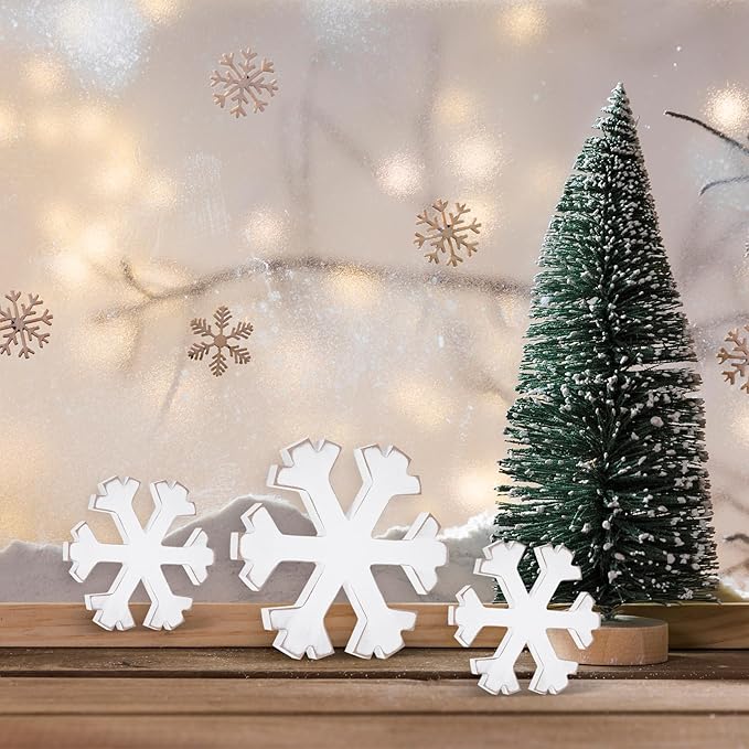 6Pcs Snowflake Decorations Christmas Decor White Winter Wooden Snowflakes - Image 5