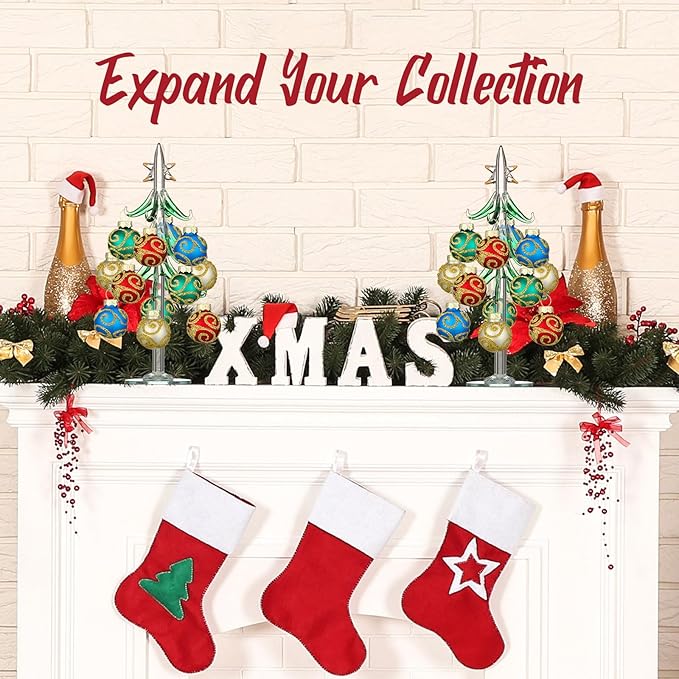 Glass Christmas Tree with 12 Ornament Glitter Balls Tabletop Wine Glass Charms - Image 4