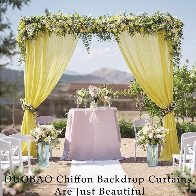 DUOBAO Yellow Chiffon Backdrop Curtains 108 Inches 2 Panels 29 Inch Width - Image 6
