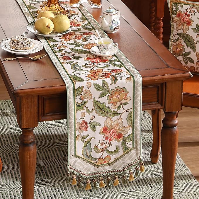 patdrea Designer Elegant French Floral Velvet Table Runner, Fresh Green - Image 7