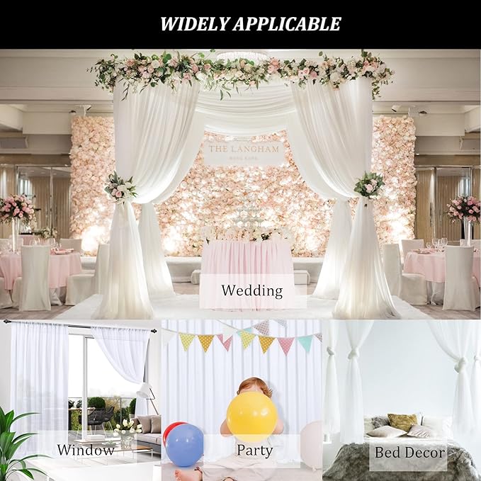 10ft x 10ft White Chiffon Backdrop Curtains, Wrinkle-Free Sheer Chiffon Fabric - Image 7