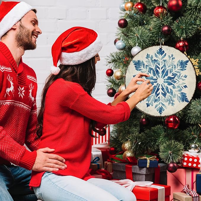 Round Christmas Metal Tin Sign Vintage Snowflake Signs Winter Christmas Sign - Image 6