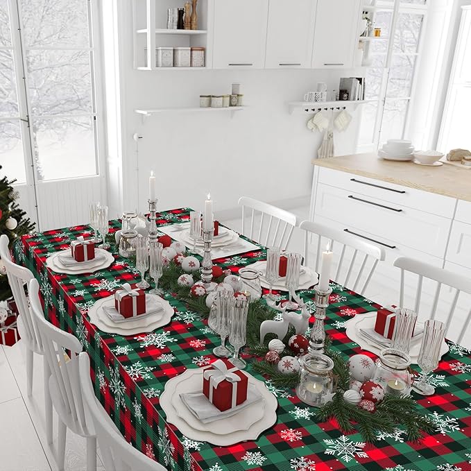 4.5x 100 Ft Roll of Christmas Buffalo Plaid Plastic Tablecloth Decorations - Image 7