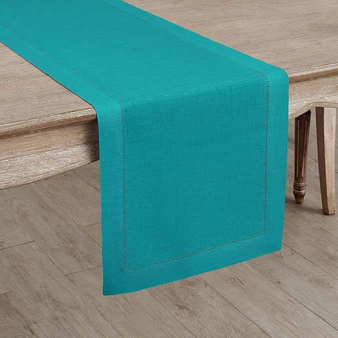 Solino Home Linen Teal Table Runner 132 Inches Long - Image 2