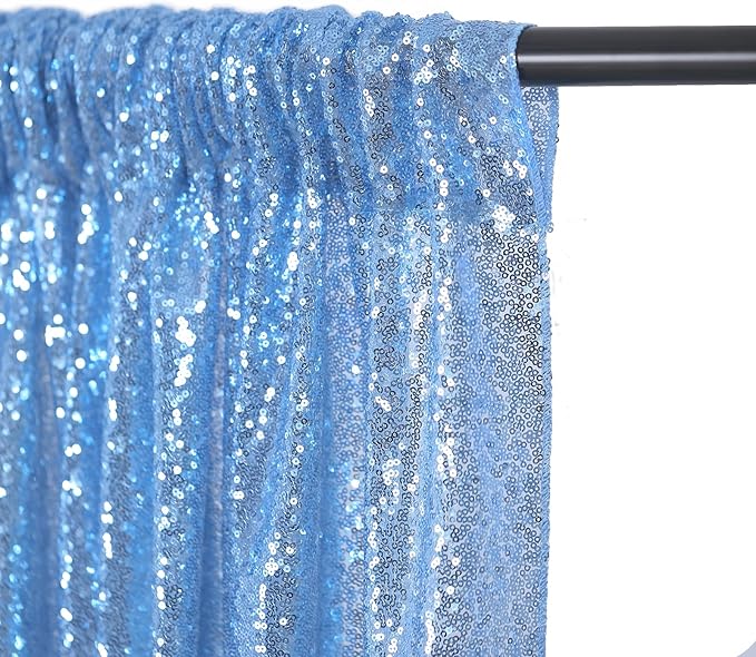 Baby Blue Sequin Backdrop 2 Panels 2FTx8FT Party Backdrop Curtains Glitter - Image 6