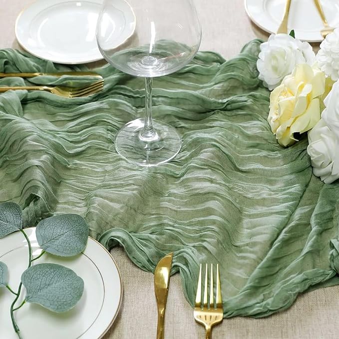 Sioloc 10 Pack Sage Green Cheesecloth Table Runner Fall Autumn Decor - Image 2