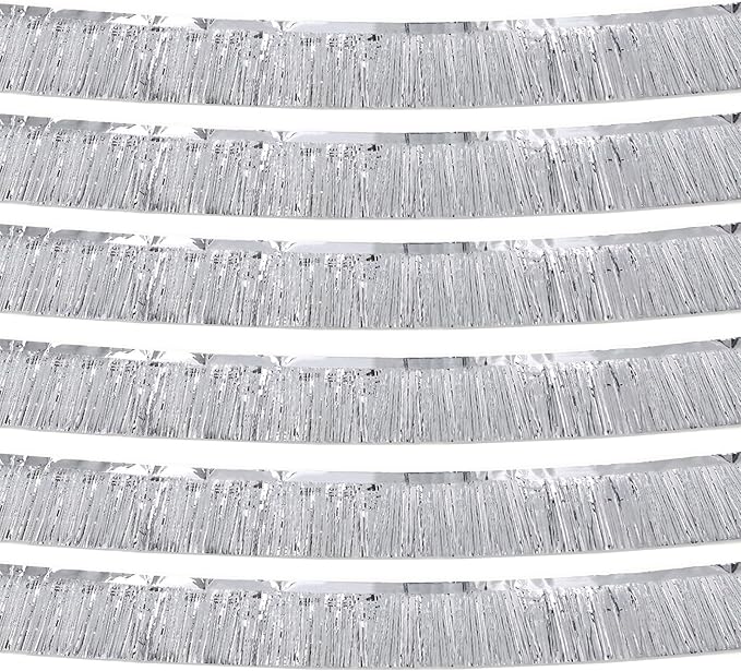 Silver Foil Fringe Garland 10FT 6packs, Metallic Foil Tinsel Fringe Banners by Acuteye