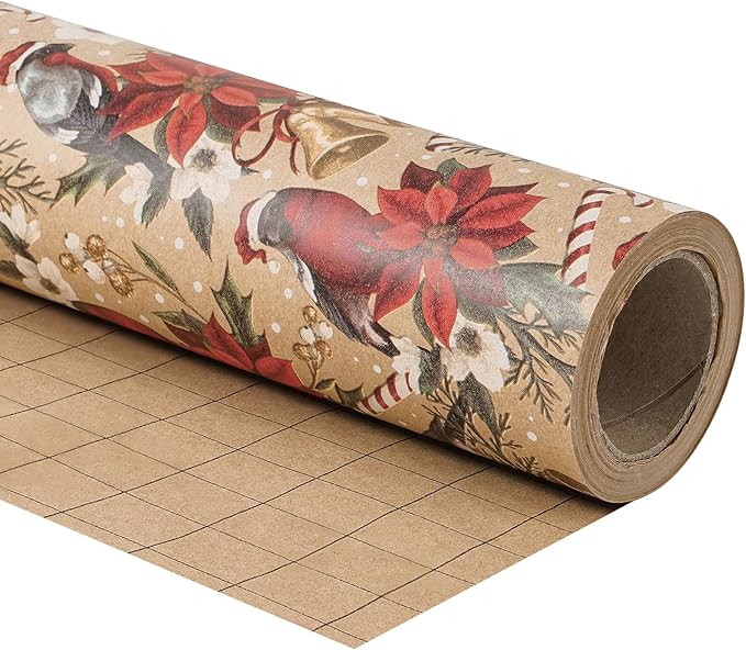 RUSPEPA Kraft Christmas Wrapping Paper Roll, Mini Roll, Cardinal Bird, - Image 9