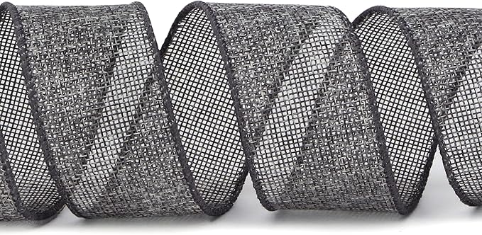 Ribbli Grey Burlap Wired Ribbon, 1-1/2 Inch x 10 Yard, Solid Wired Edge Ribbon - Image 2