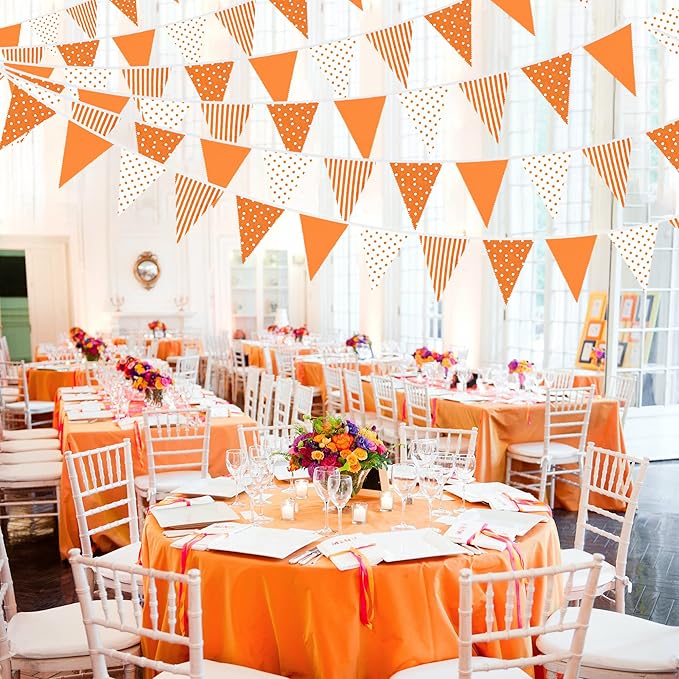 32Ft Orange Stripe Dot Triangle Flag Fabric Banner Cotton Pennant Garland - Image 4