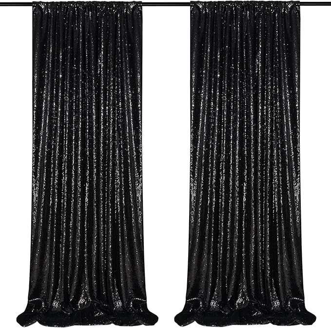 Black Sequin Backdrop 2 Panels 2FTx8FT Halloween Backdrop Curtains Party by QueenDream
