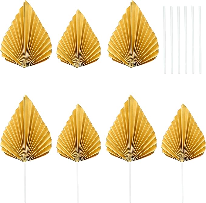 Gyufise 6Pcs Paper Palm Fan Cake Toppers Palm Leaf Fan Cake Topper Palm Spear - Image 3