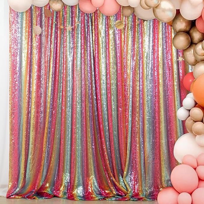 ShinyBeauty Rainbow Sequin Curtain Backdrop 5FTX10FT Sequin Wedding Backdrops by ShinyBeauty