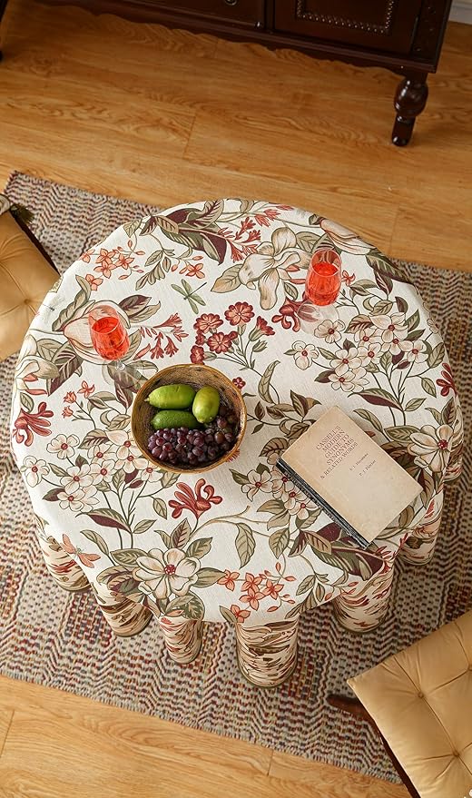 ISAENNE Designer Bohemian Linen Round Table Cloth, Colorful Floral Pattern - Image 6