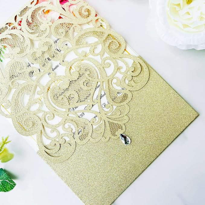 Hosmsua 50PCS Personalized Wedding Invitations Kit 5.12 x 7.3 Laser Cut Hollow - Image 5