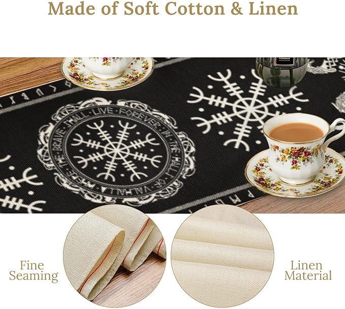 Ancient Abstract Pattern Table Runner, Tree of Life Eagle Dragon Boat Rudder - Image 5