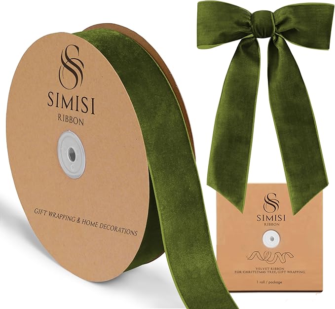 Olive Green Velvet Ribbon 1.5'' 25 Yards by SIMISIRIBBON