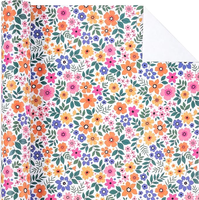 WRAPAHOLIC Kraft Floral Wrapping Paper Roll - Image 2