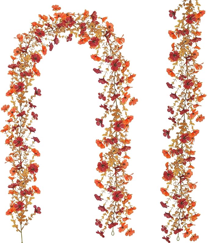 2 Pack Artificial Fall Flowers Garland, 6 FT Fall Decorations UV Resistant Fake by Ruidazon