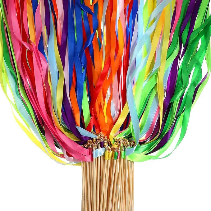 100Pcs Multi-Color Ribbon with Gold Bell, Fairy Wands Chromatic Silk Wish Wand by Unknown