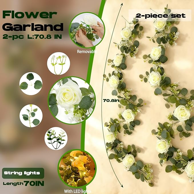 2 Pack 5.9 FT Artificial Flower Garland - Image 3