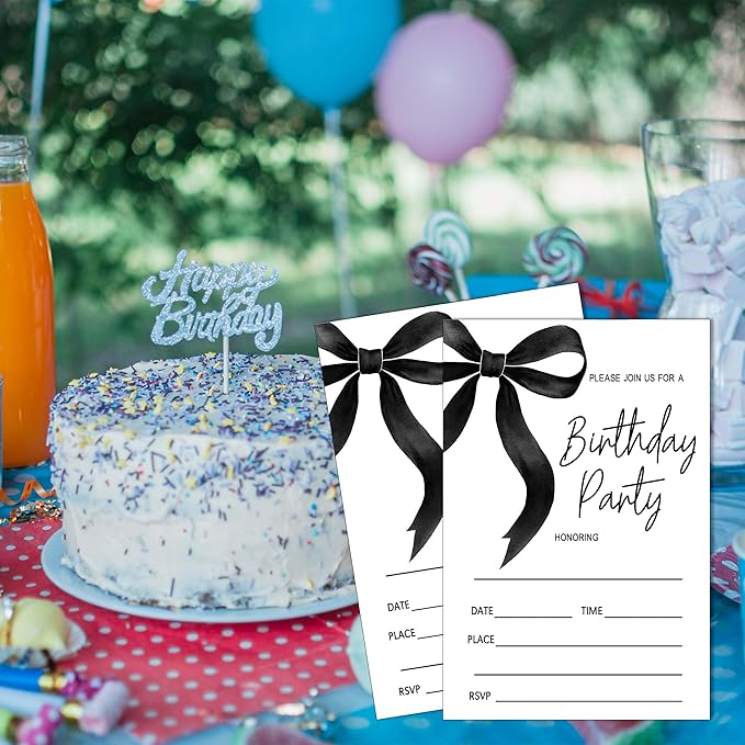 SIXEIGHT Black Bow Birthday Invitations, 20 Party Invitations - Image 5