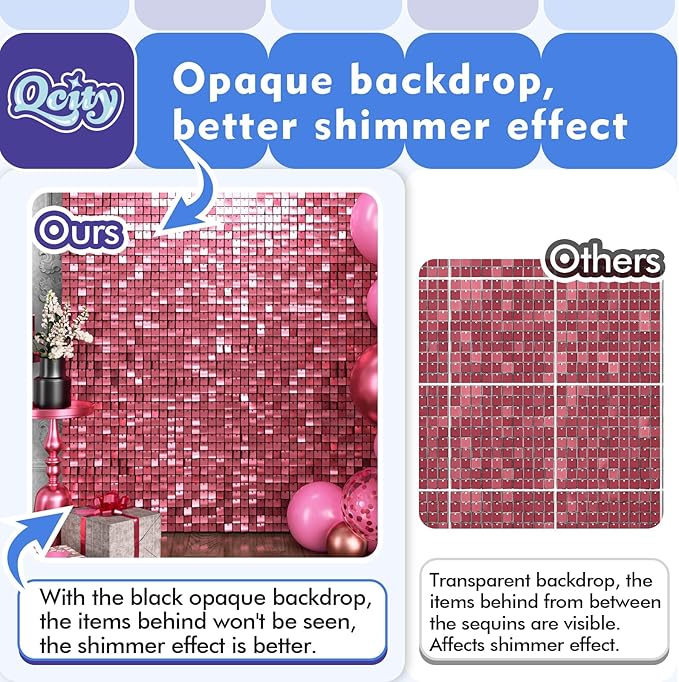 Qcity Pink Shimmer Wall Backdrop 24PCS, Square Sequin Glitter Backdrop Panel - Image 9