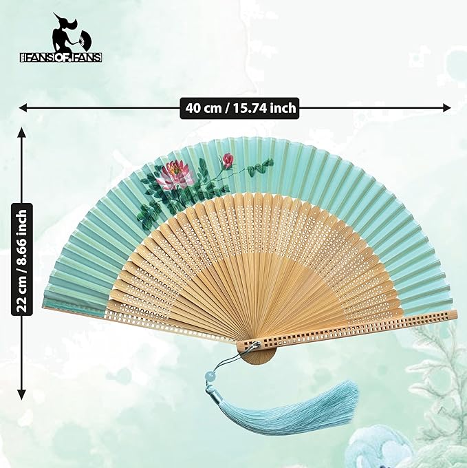 FANSOF.FANS Premium Floral Silk Fabric Border Handheld Folding Fan - Image 2