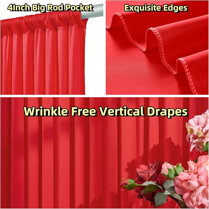 10 ft x 20 ft Wrinkle Free Red Backdrop Curtain - Image 4