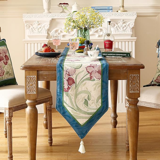 patdrea Designer Elegant Bright Linen Table Runner 102 Inch Long, Mauve Iris - Image 7